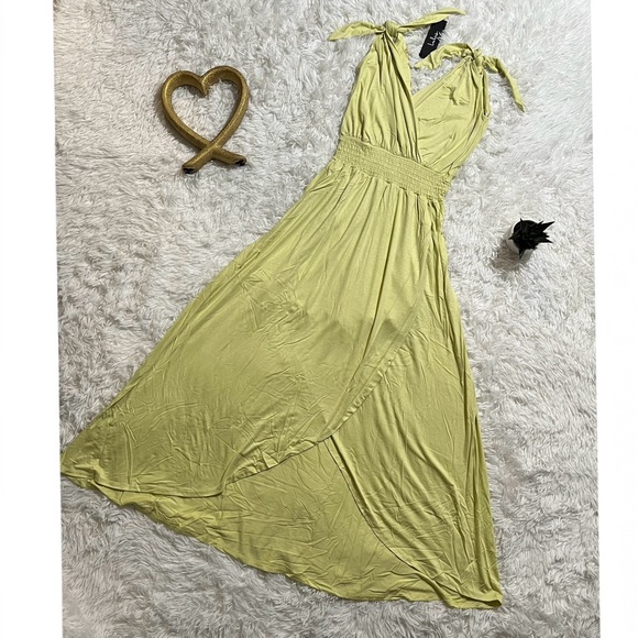 NWT LULUS Sweet and Serene Pale Green Tie-Strap High-Low Dress - Picture 2 of 10